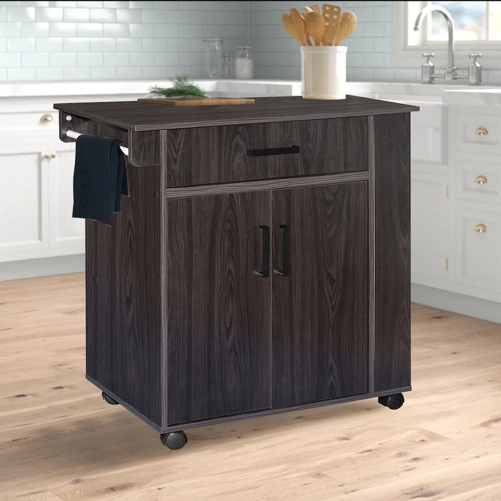 Better Home Products Shelby Rolling Kitchen Cart with Storage Cabinet - Tobacco. Picture 5