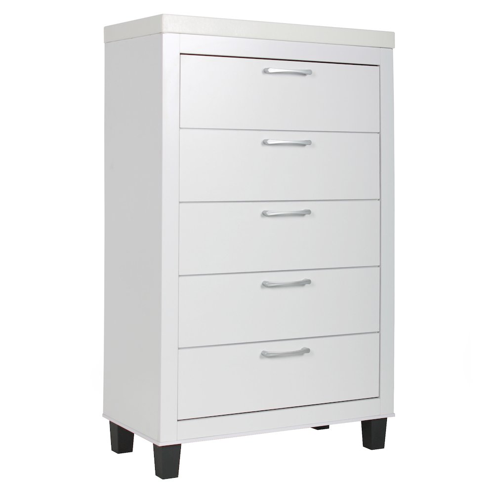 Better Home Products Elegant 5 Drawer Chest of Drawers for Bedroom in White. Picture 1