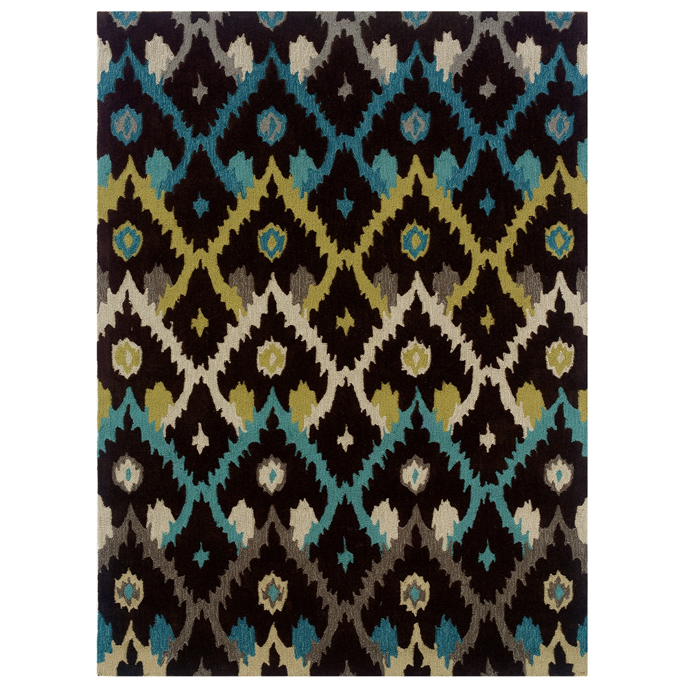 Trio Ikat Brown & Teal 8x10, Rug. Picture 1