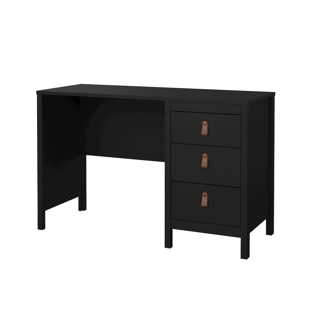 Madrid Home Office Writing Desk with 3 Storage Drawers, Black Matte. Picture 3