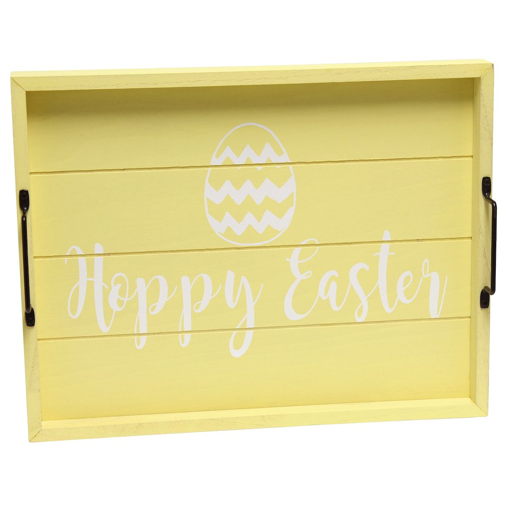 Decorative Wood Serving Tray w/ Handles, 15.50" x 12", "Happy Easter". Picture 1