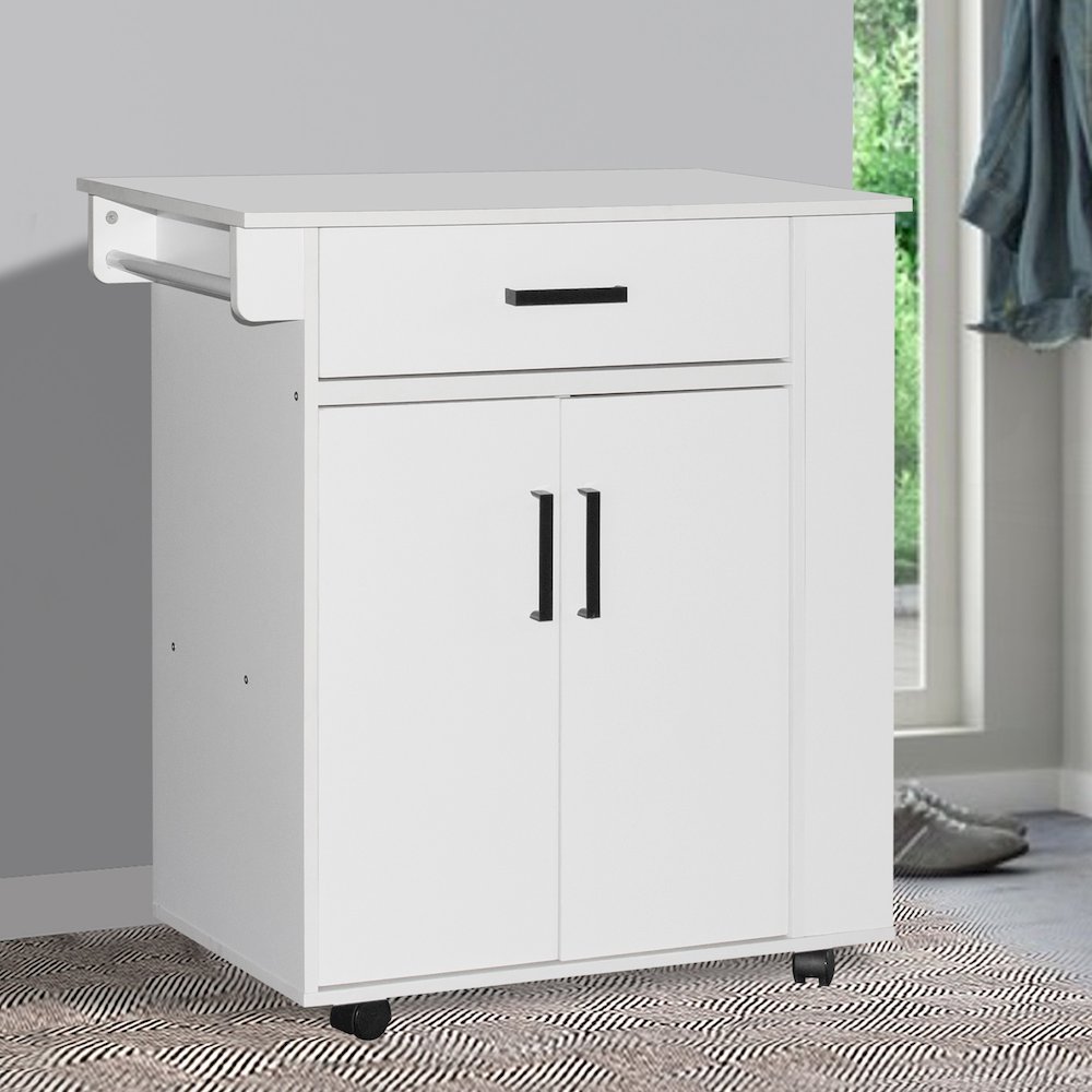 Better Home Products Shelby Rolling Kitchen Cart with Storage Cabinet - White. Picture 6