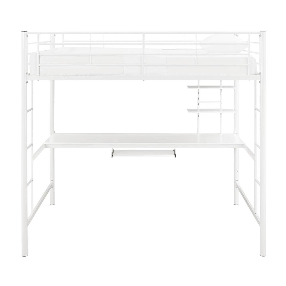 Premium Metal Full Size Loft Bed with Wood Workstation - White. Picture 1