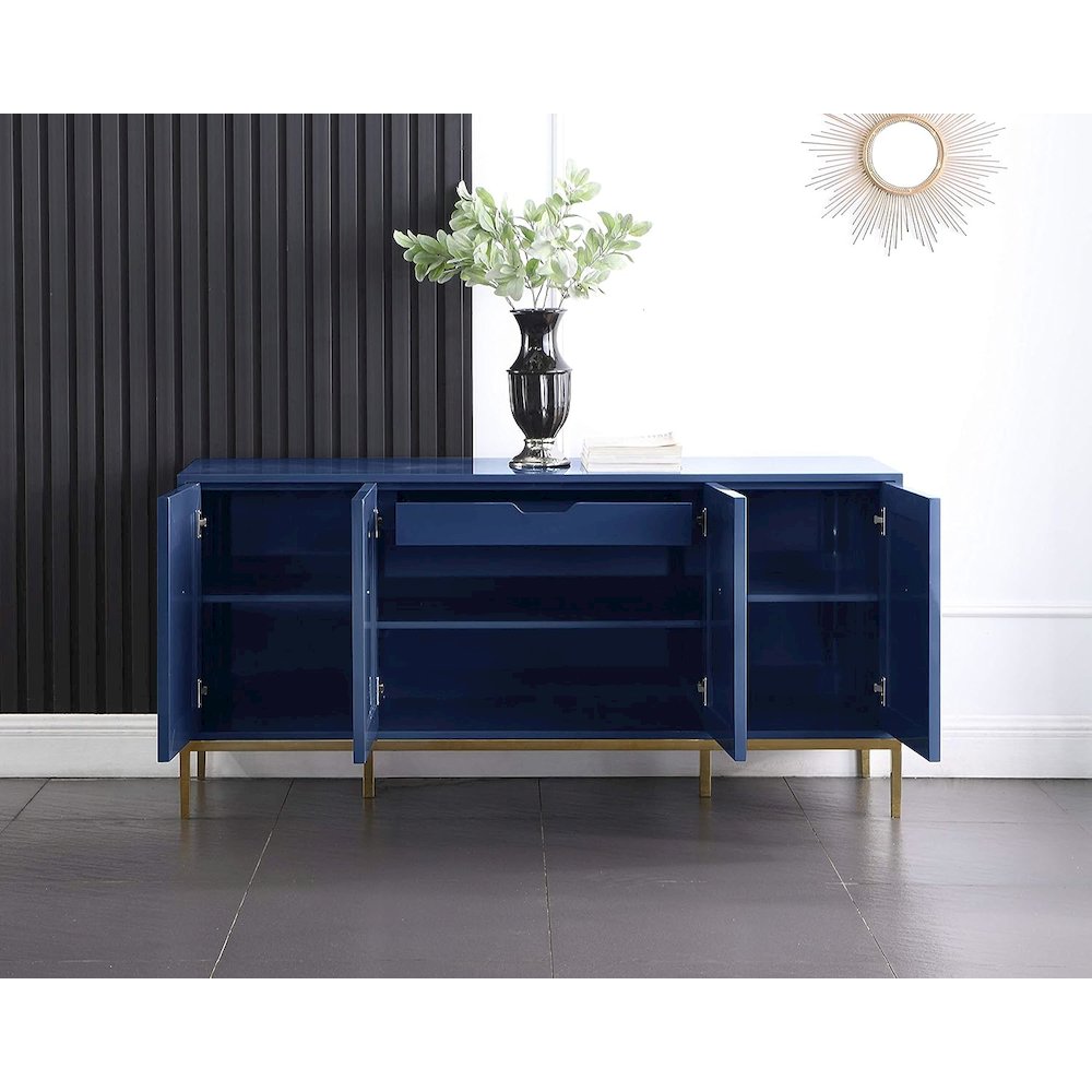 Best Master Furniture Sujay 65" Modern Wood Sideboard with Gold Accents in Navy. Picture 2