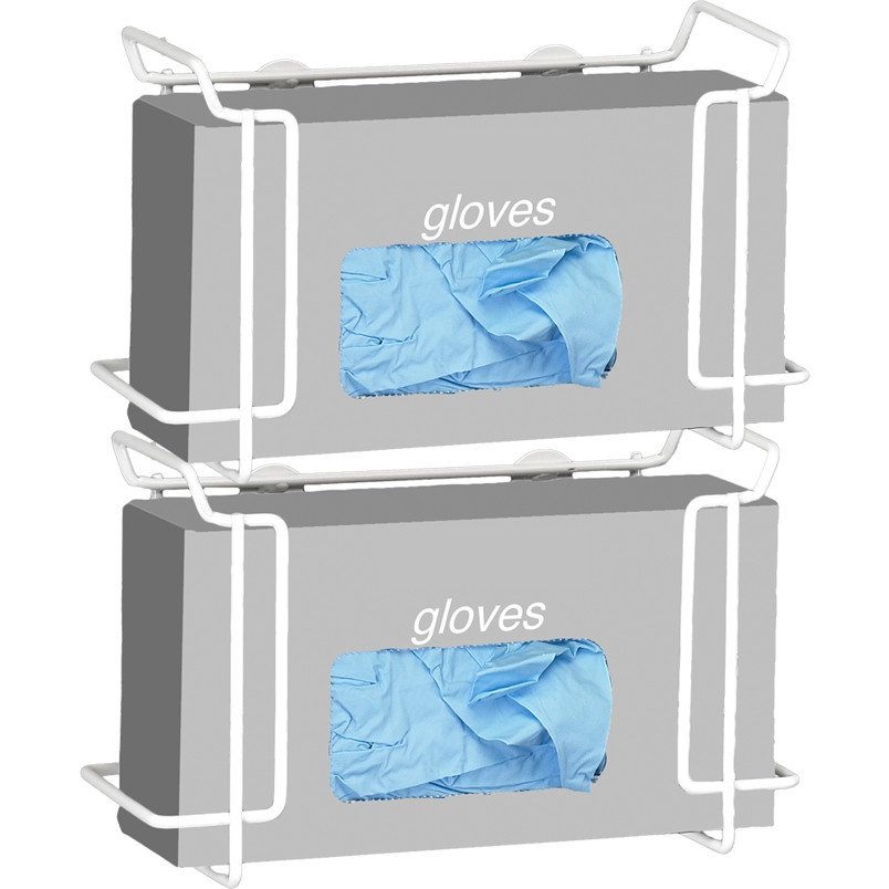Double Wire Glove Box Dispenser, White. Picture 1