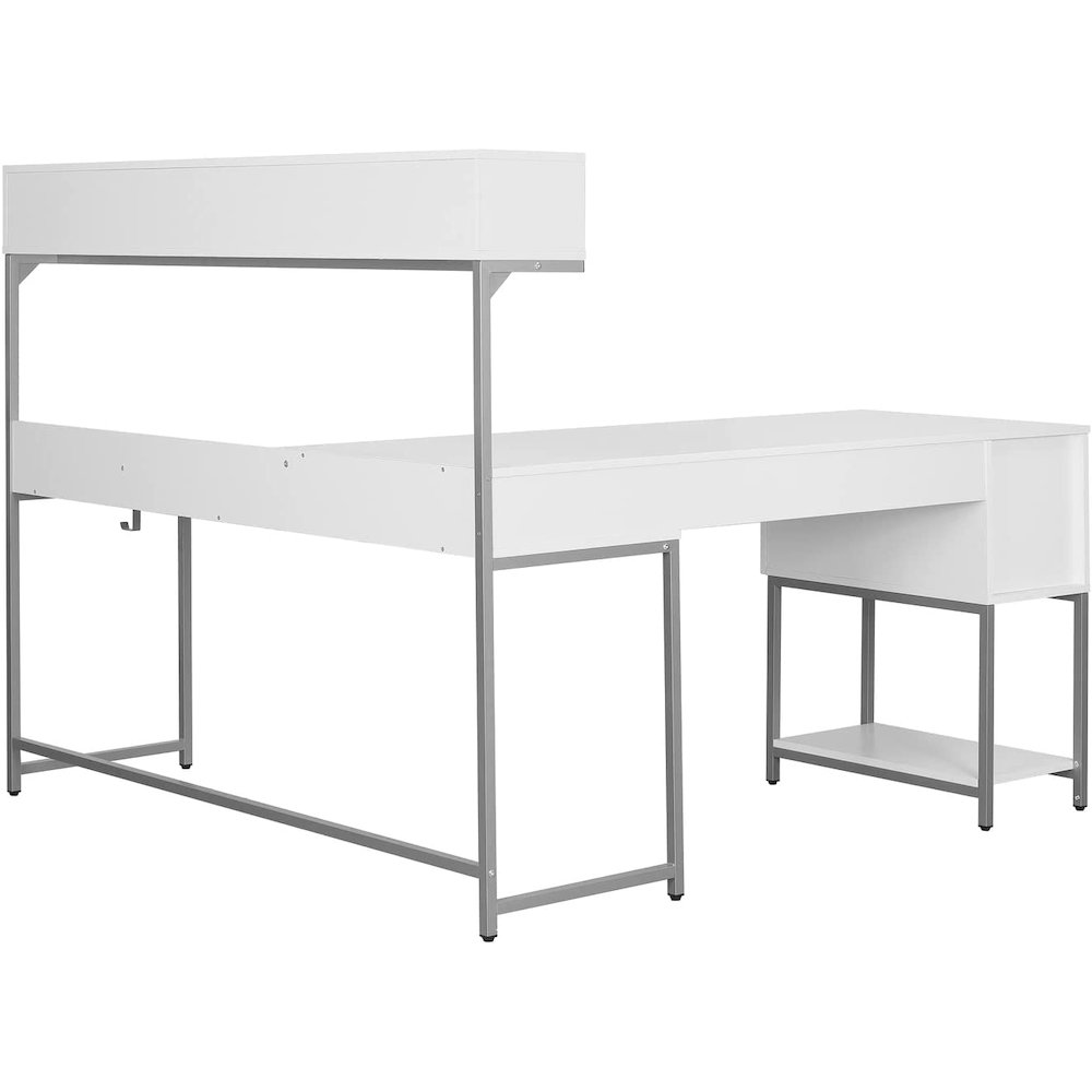 Techni Mobili L-Shape Desk with Hutch and Storage, White. Picture 3
