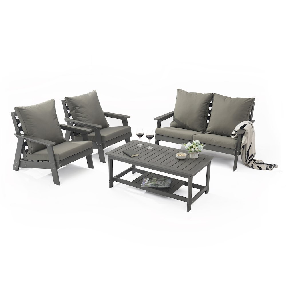 LeisureMod Alpine Poly Lumber 4-Piece Weather Resistant Patio Conversation Set Taupe. The main picture.