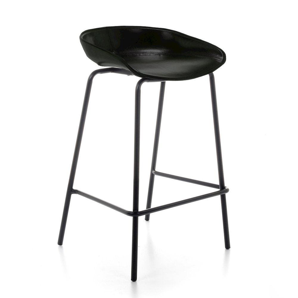 Counterstool in Green Polyurethane seat and Buffalo Leather Coating with Black Steel legs. Picture 1