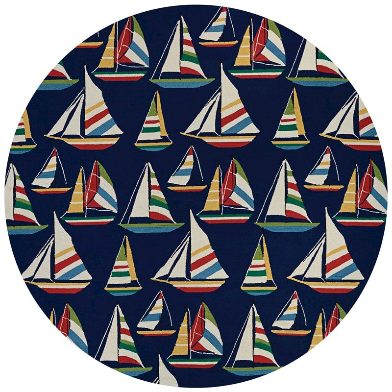 Yachting Area Rug, Navy ,Round, 7'10" x 7'10". Picture 1
