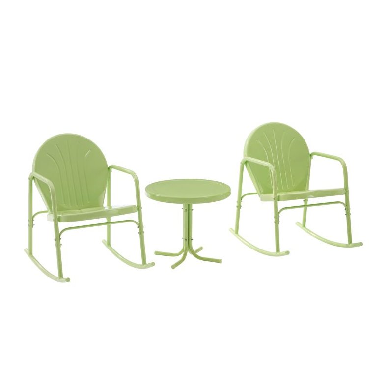 Griffith 3Pc Outdoor Metal Rocking Chair Set Key Lime Gloss - Side Table & 2 Rocking Chairs. Picture 1