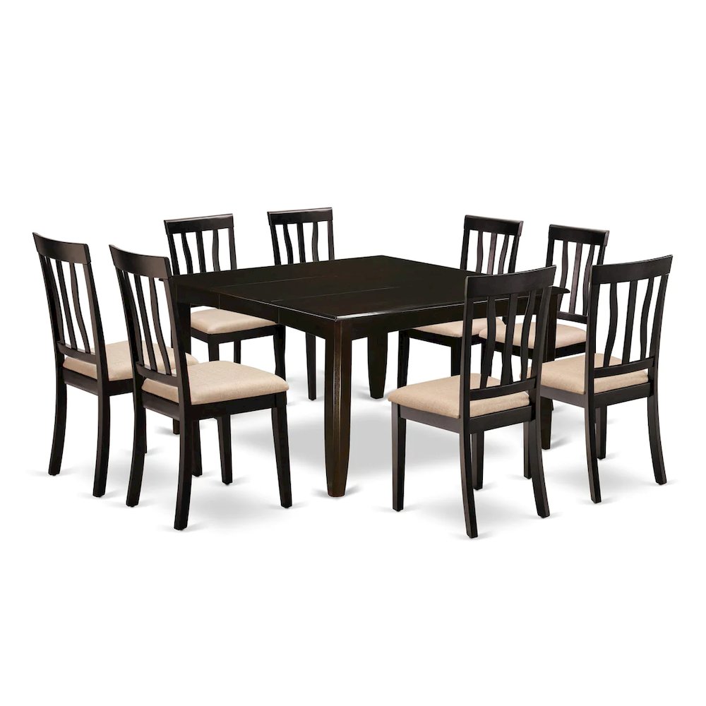 PFAN9-CAP-C 9 Pc Dining room set-Square gathering Table with Leaf and 8 Dining Chairs. Picture 1