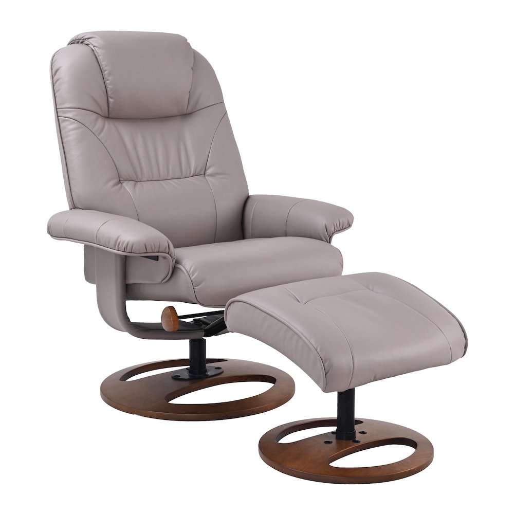 Scandinavian / European-styled recliner and ottoman in Pebble. Picture 1
