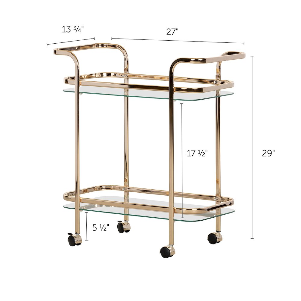 Maliza Bar Cart, Gold and Glass. Picture 7