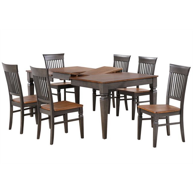 60-78" Rectangular Expandable Butterfly Leaf Dining Table Set with 6 Chairs. Picture 1