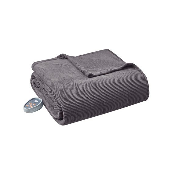 100% Polyester Electric Micro Fleece Heated Blanket - Full - Grey. Picture 6