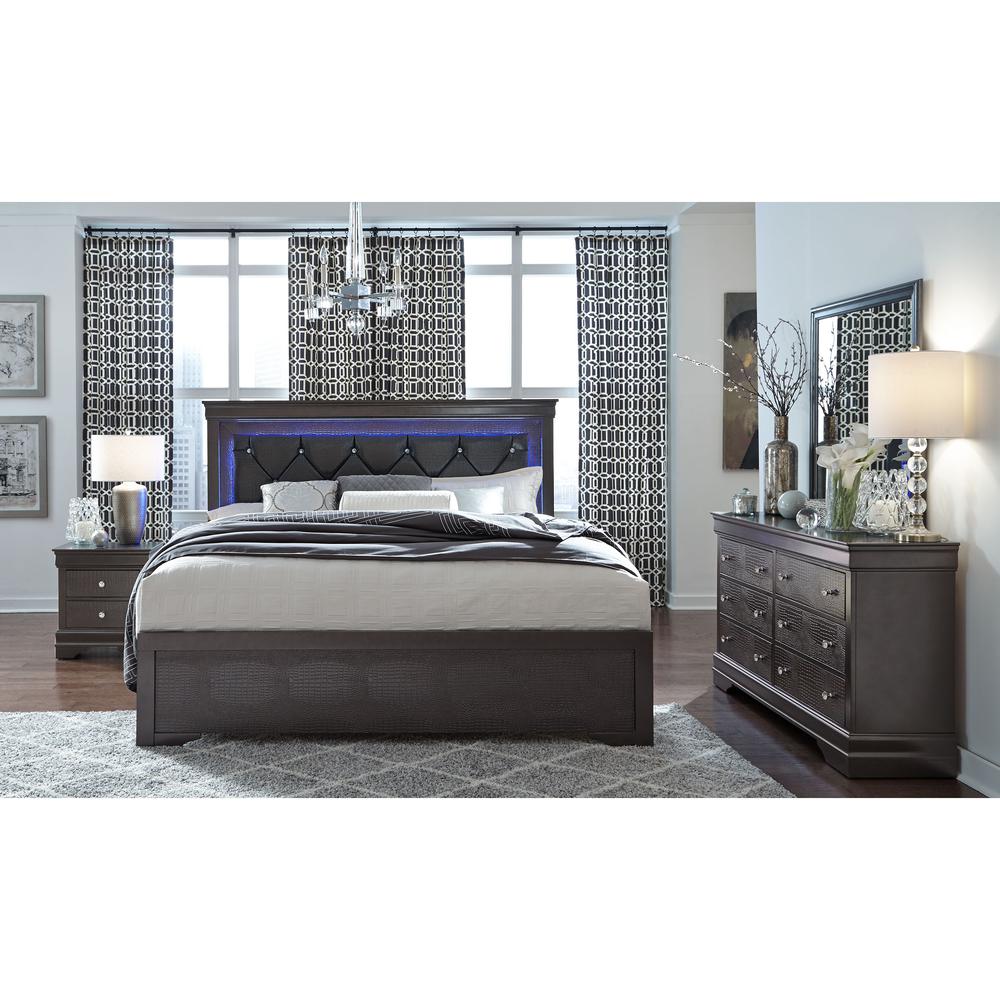Pompei Metallic Grey King Bed Group With Led. Picture 4
