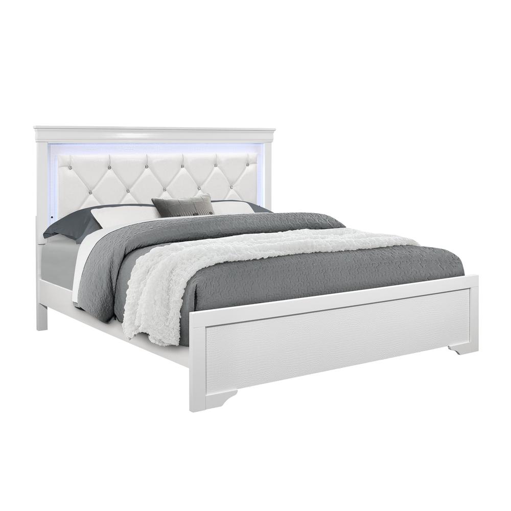 Pompei Metallic White King Bed With Led. Picture 1