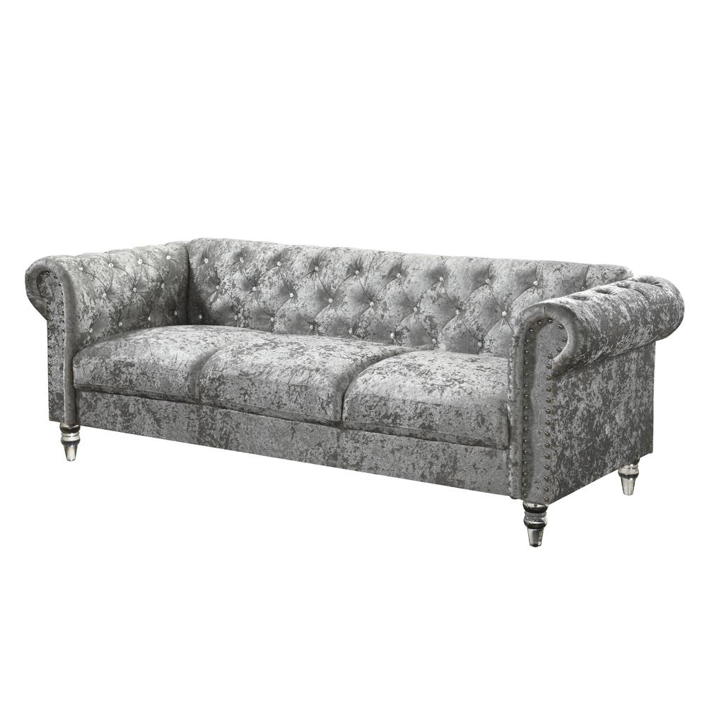 Grey Velvet Tufted KD Sofa. Picture 2