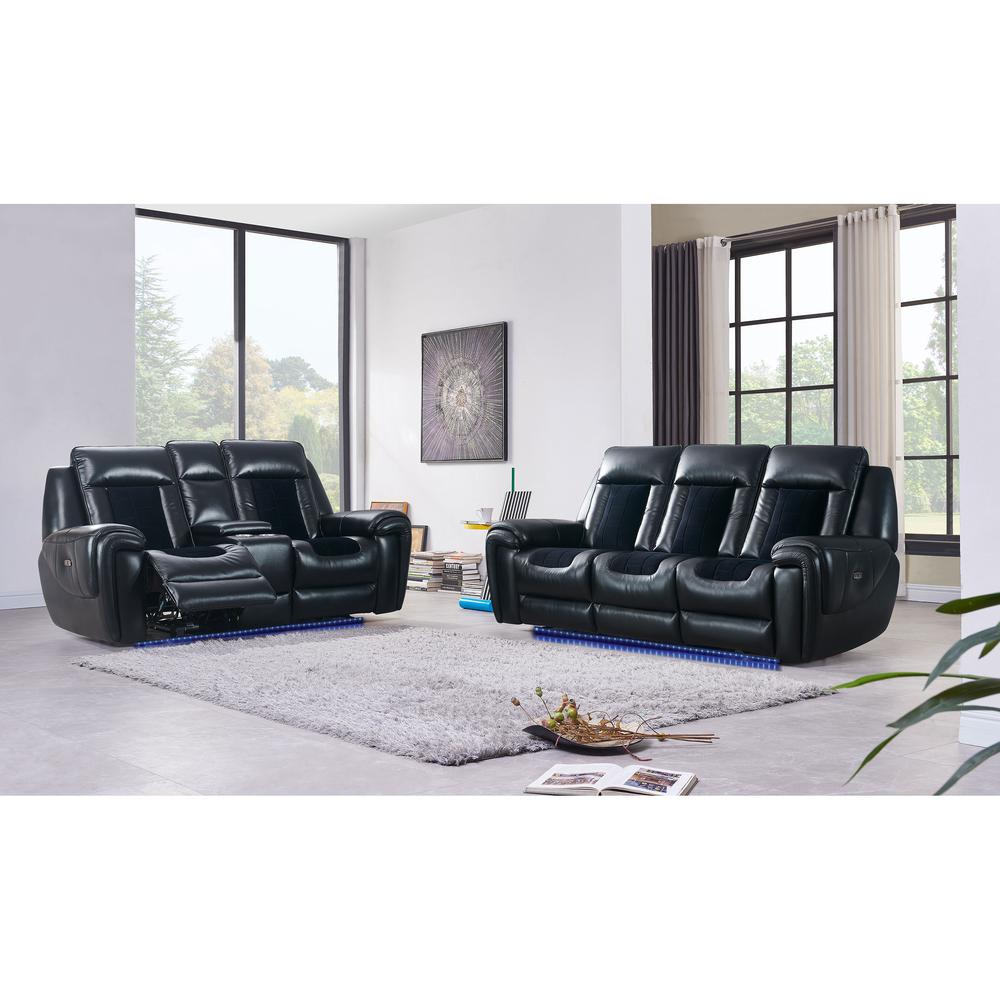 U0700 Blanche Black/Velvet Power Console Reclining Ls With Led. Picture 2