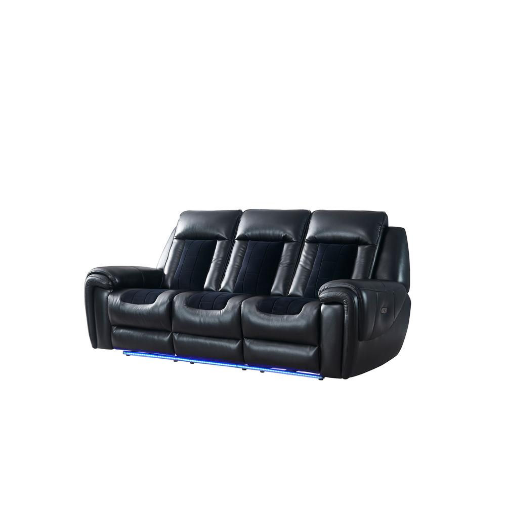 U0700 Blanche Black/Velvet Power Reclining Sofa With Led. Picture 1