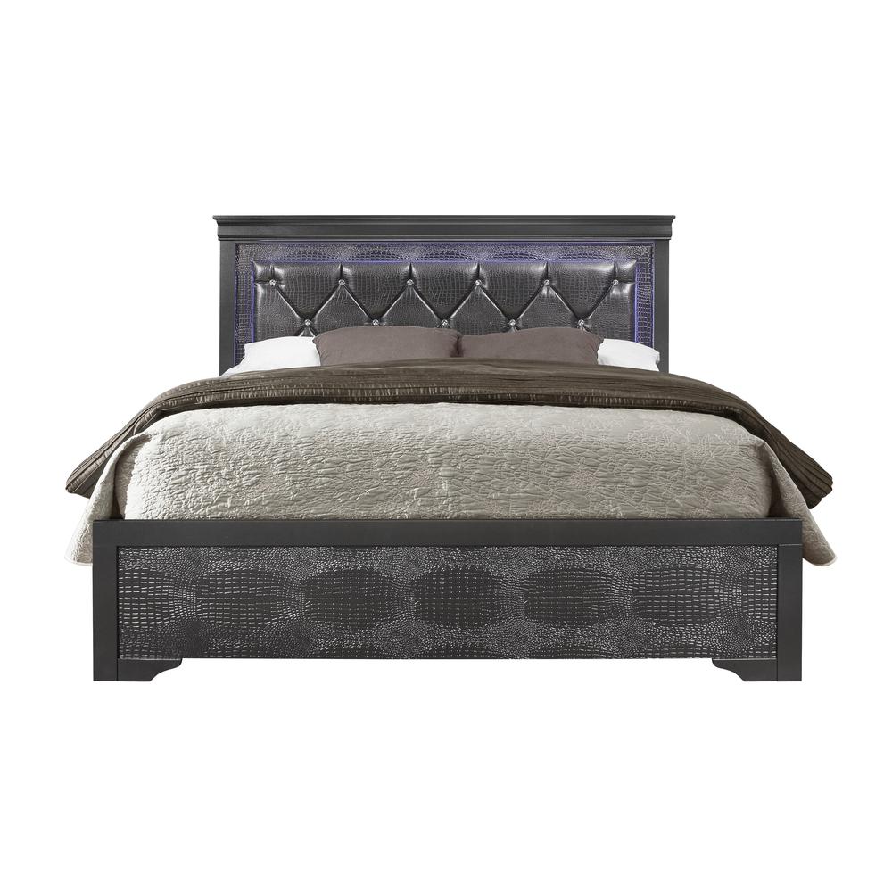 Pompei Metallic Grey Queen Bed With Led. Picture 2