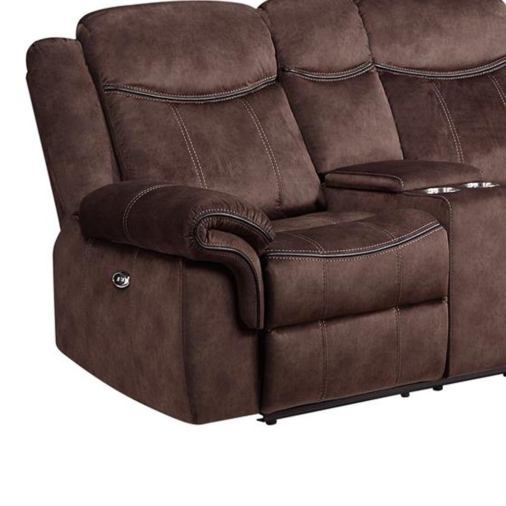 Power Console Reclining Loveseat in Coffee color. Picture 3