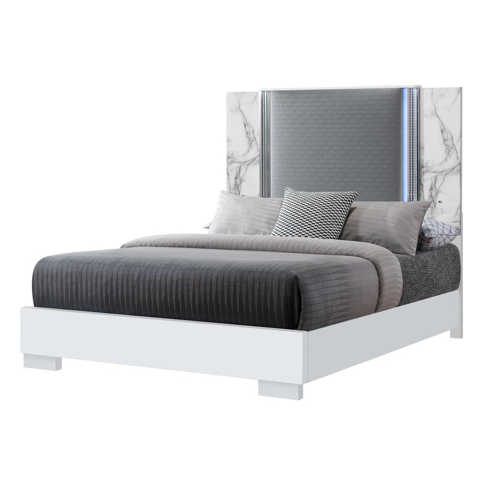 Ylime White Marble Queen Bed With Led. Picture 1
