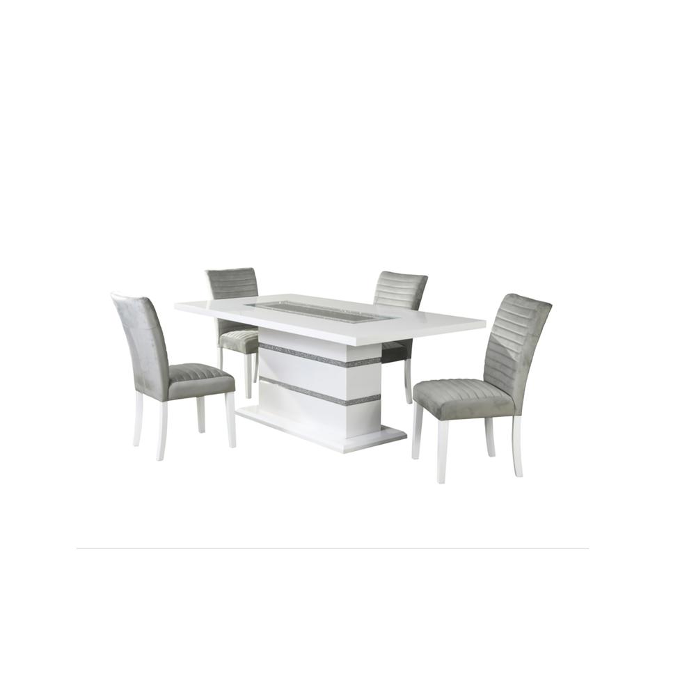 White High Gloss Dining Table - Silver Glitter. Picture 4