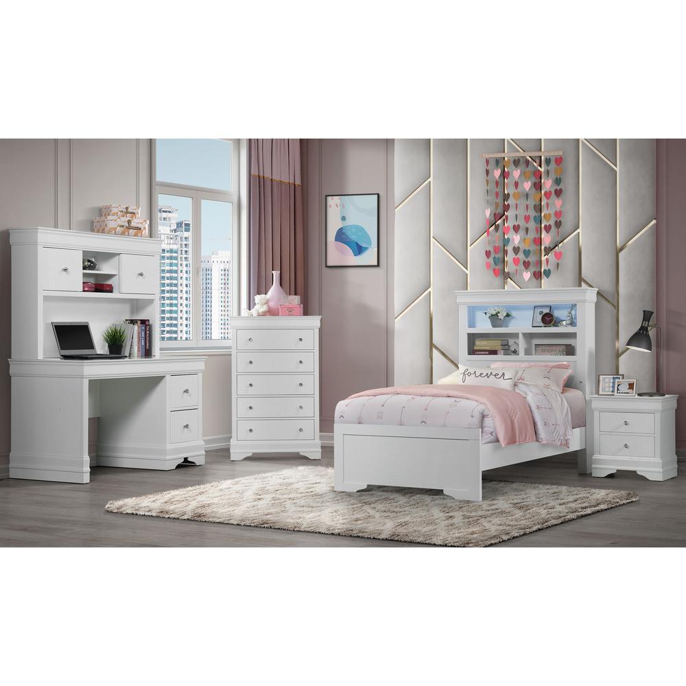 Pompei Metallic White Bookcase Twin Bed, Dresser, Mirror And Nightstand. Picture 1