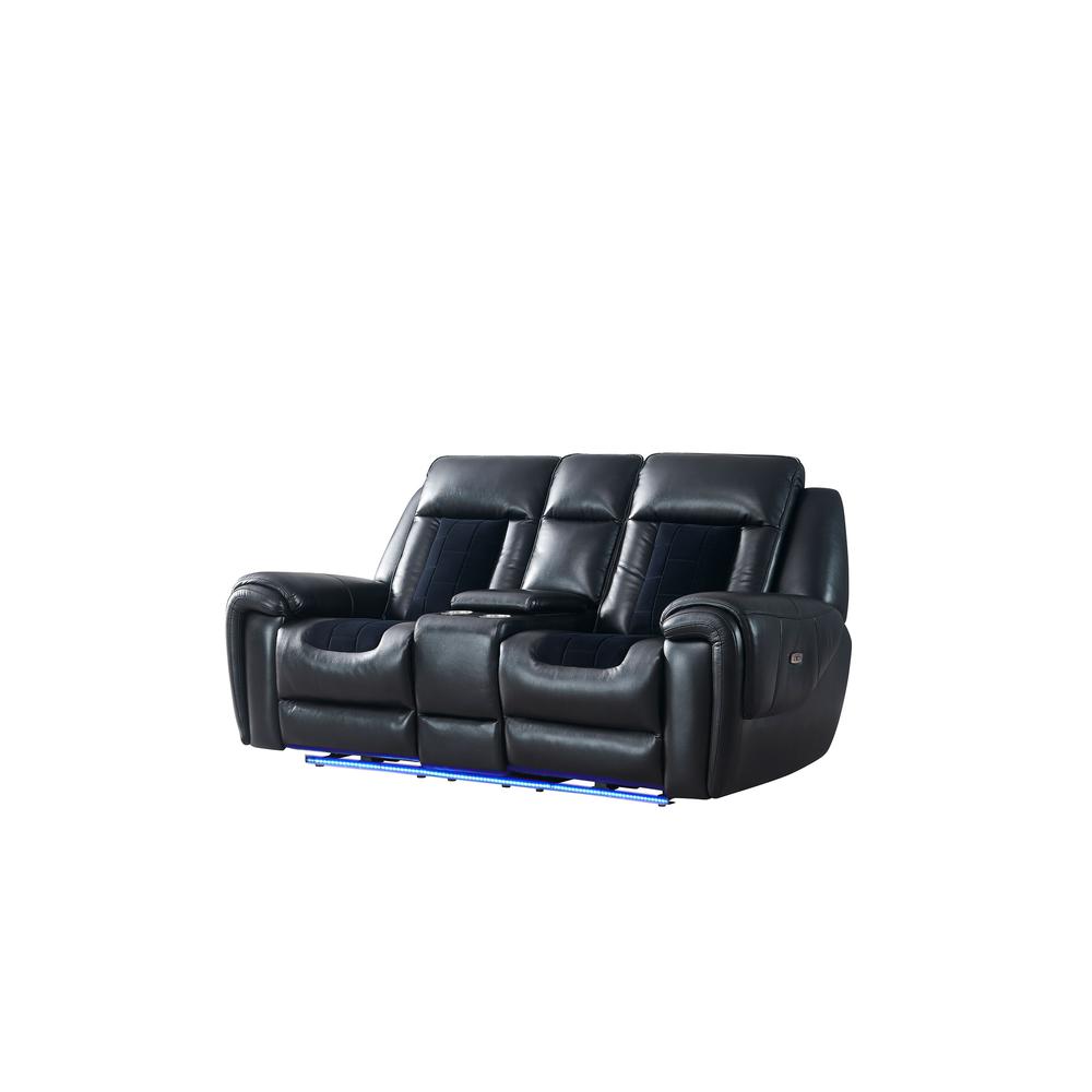 Blanche Black/Velvet Power Reclining Sofa / Power Console Reclining Loveseat. Picture 1