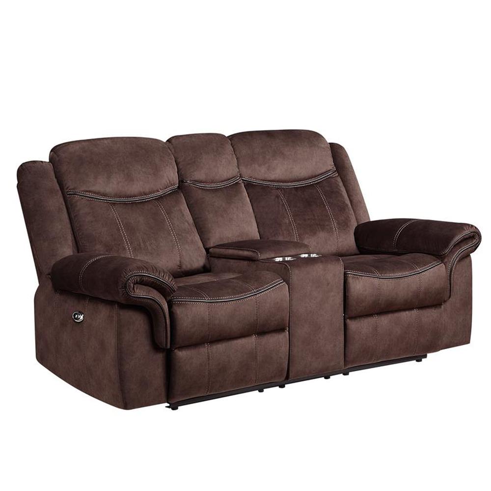Power Console Reclining Loveseat in Coffee color. Picture 1