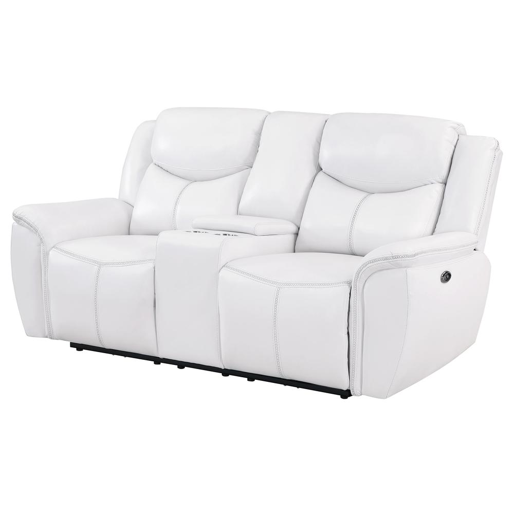 U5987 Blanche White Power Console Reclining Loveseat. Picture 1