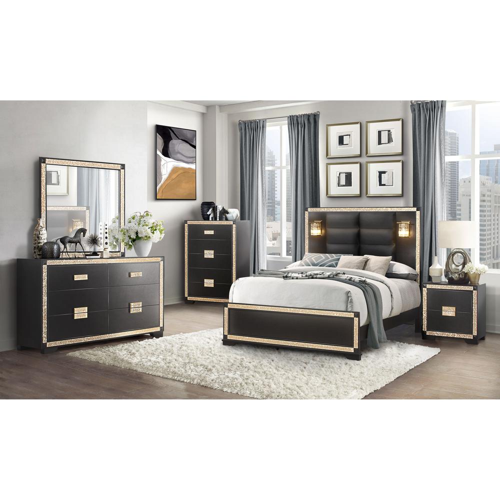 Blake Black/Gold Queen Bed Group With Lamps. Picture 2