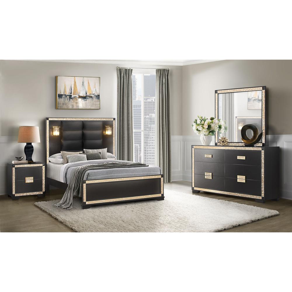 Blake Black/Gold Queen Bed Group With Lamps. Picture 1