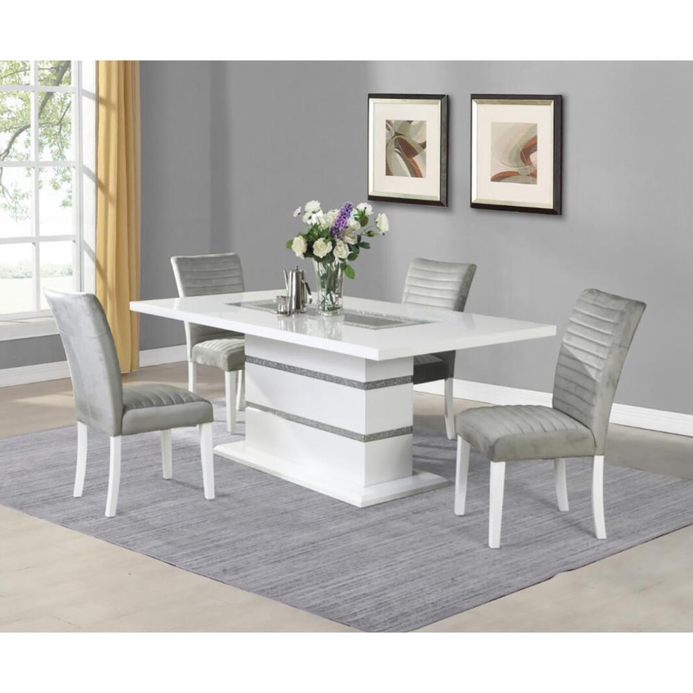 White High Gloss Dining Table - Silver Glitter. Picture 5