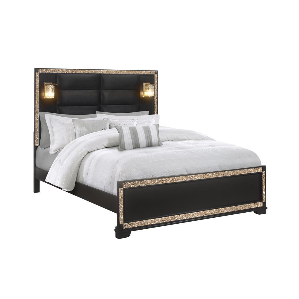 Blake Black King Bed With Lamps. Picture 1