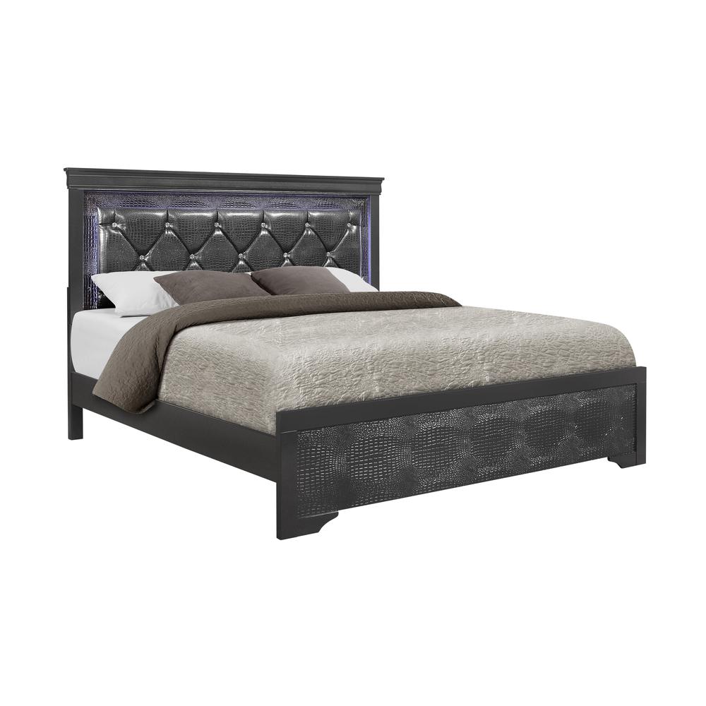 Pompei Metallic Grey Queen Bed With Led. Picture 1