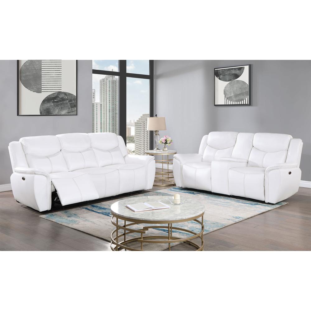 U5987 Blanche White Power Console Reclining Loveseat. Picture 2
