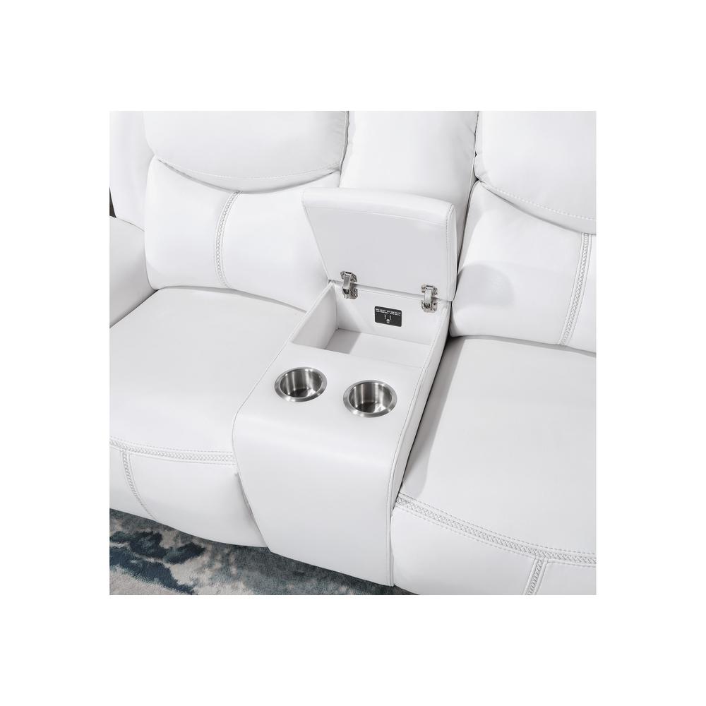 U5987 Blanche White Power Console Reclining Loveseat. Picture 3