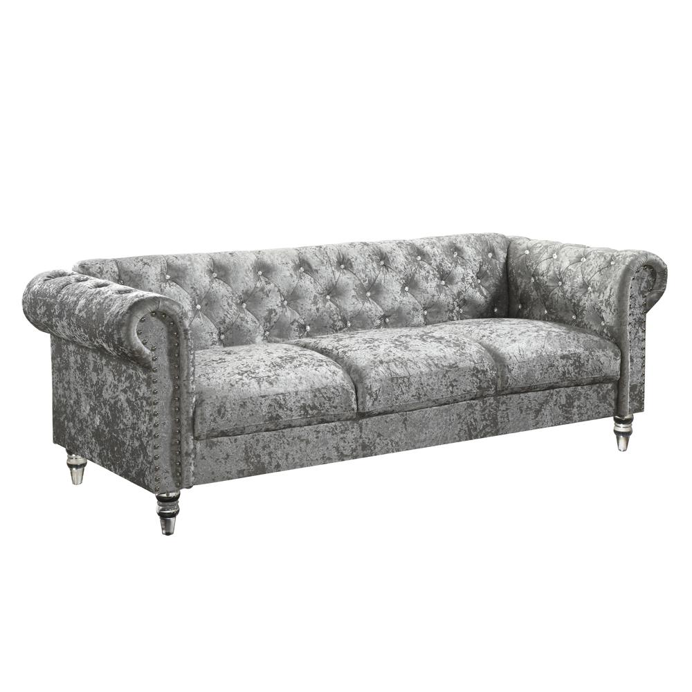 Grey Velvet Tufted KD Sofa. Picture 1