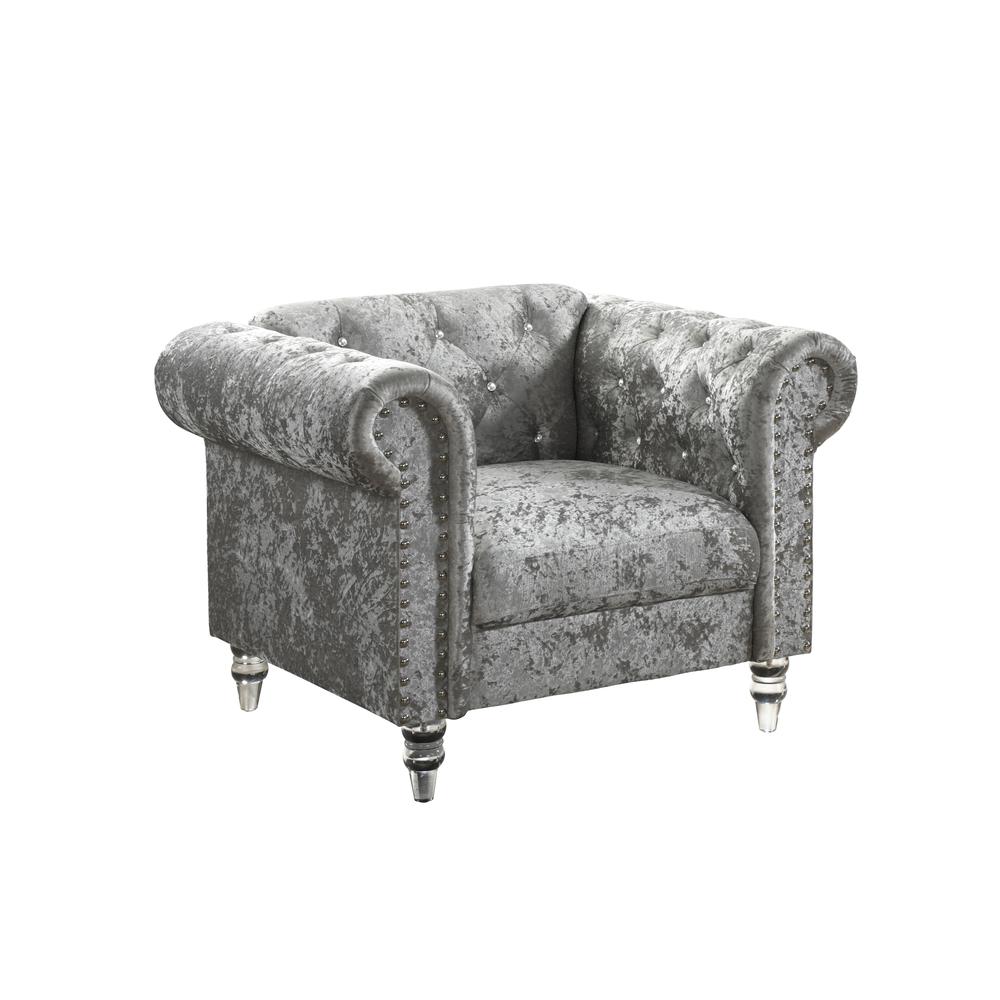 Grey Velvet Tufted KD Chair. Picture 2