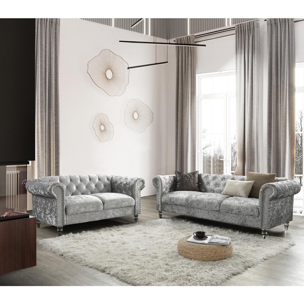 Grey Velvet Tufted KD Sofa. Picture 3