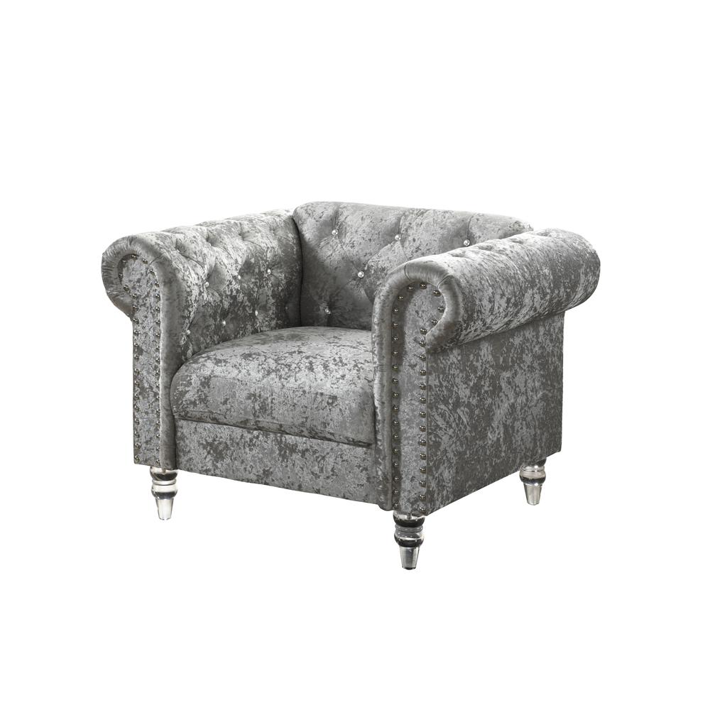 Grey Velvet Tufted KD Chair. Picture 3