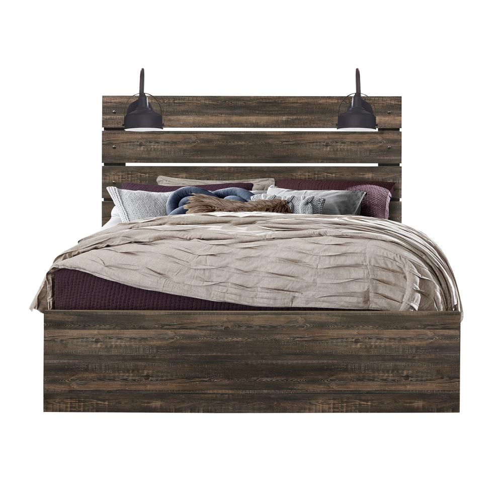 Linwood Dark Oak King Bed With Lamps. Picture 2