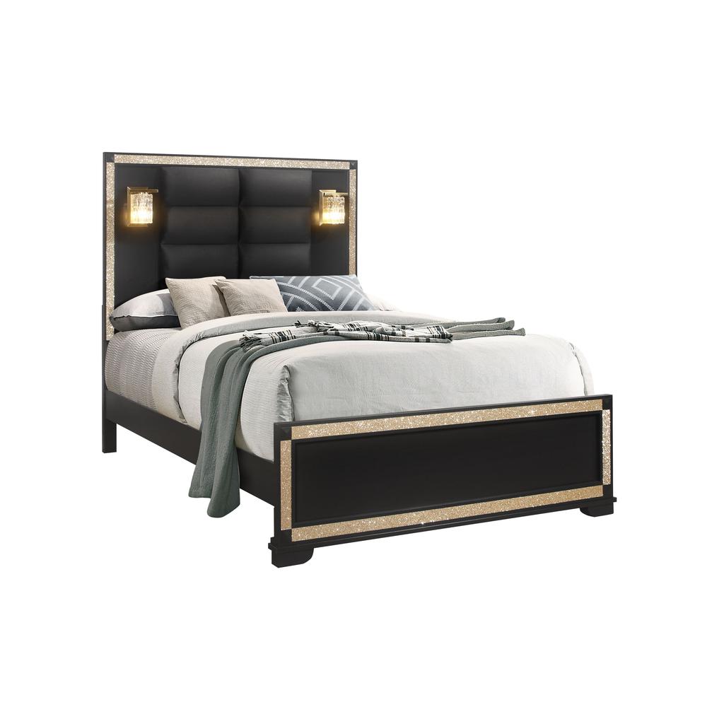 Blake Black Queen Bed With Lamps. Picture 1