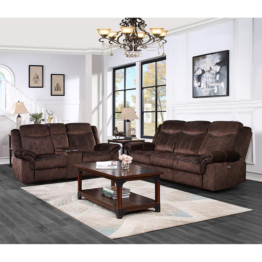Power Console Reclining Loveseat in Coffee color. Picture 4