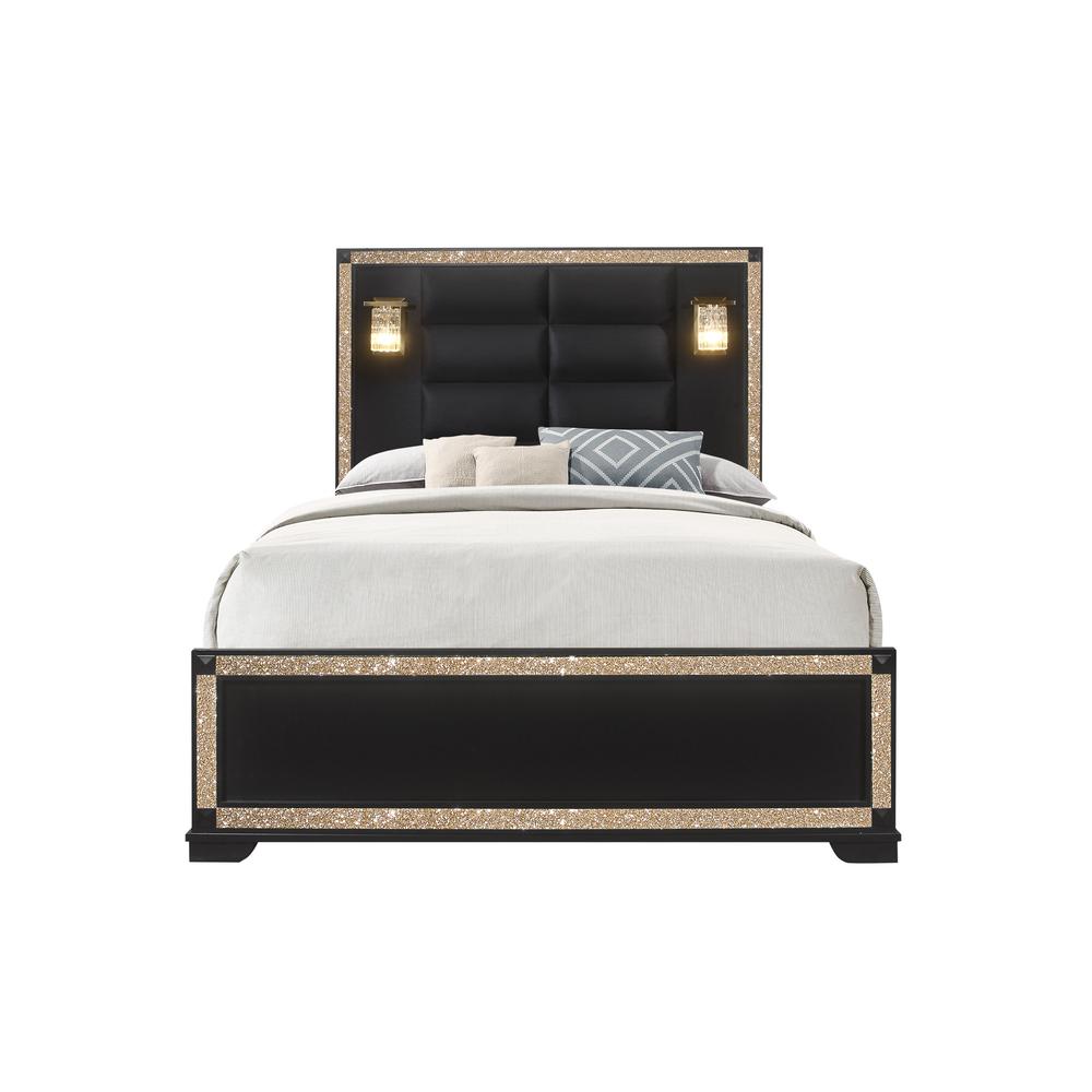 Blake Black Queen Bed With Lamps. Picture 4