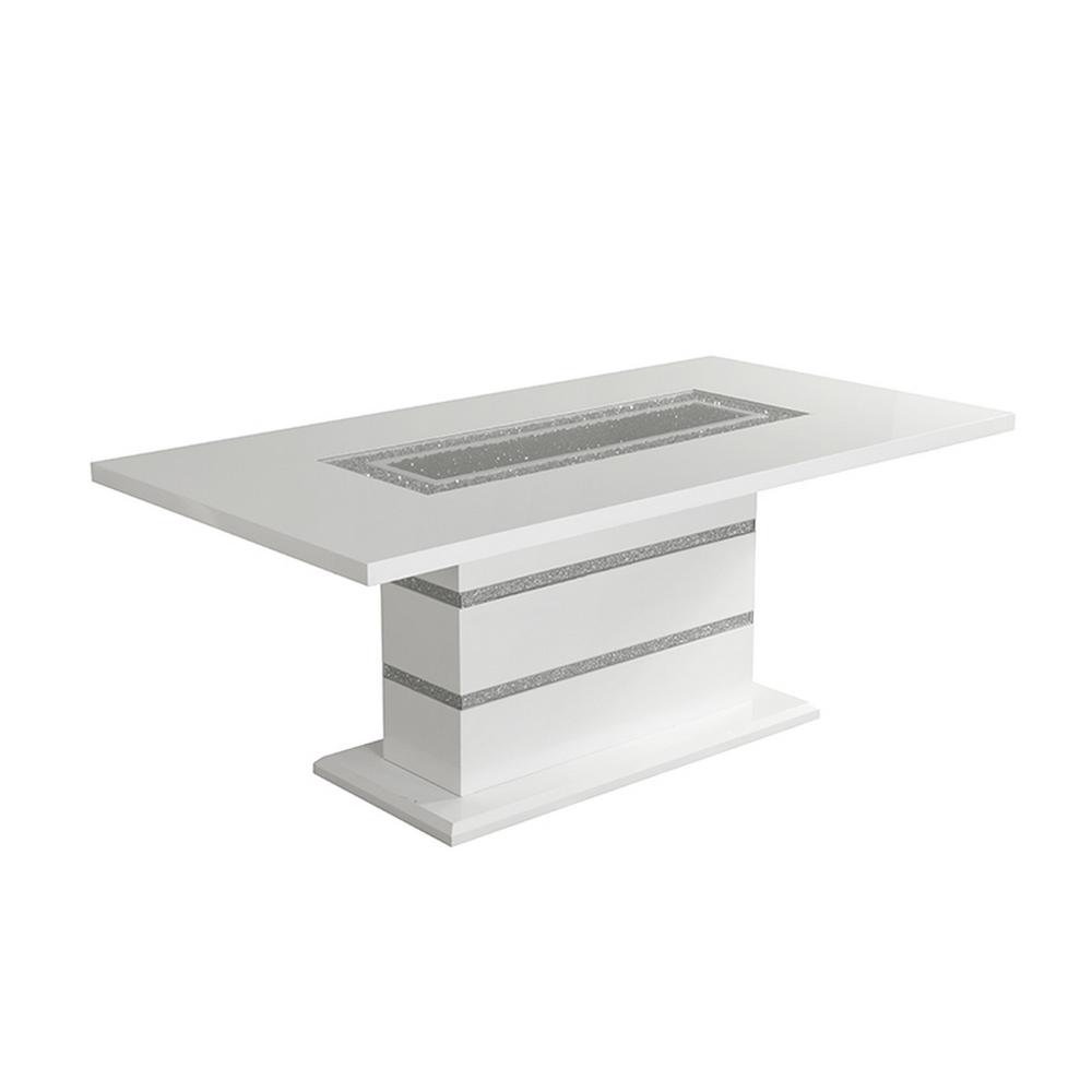 White High Gloss Dining Table - Silver Glitter. Picture 1