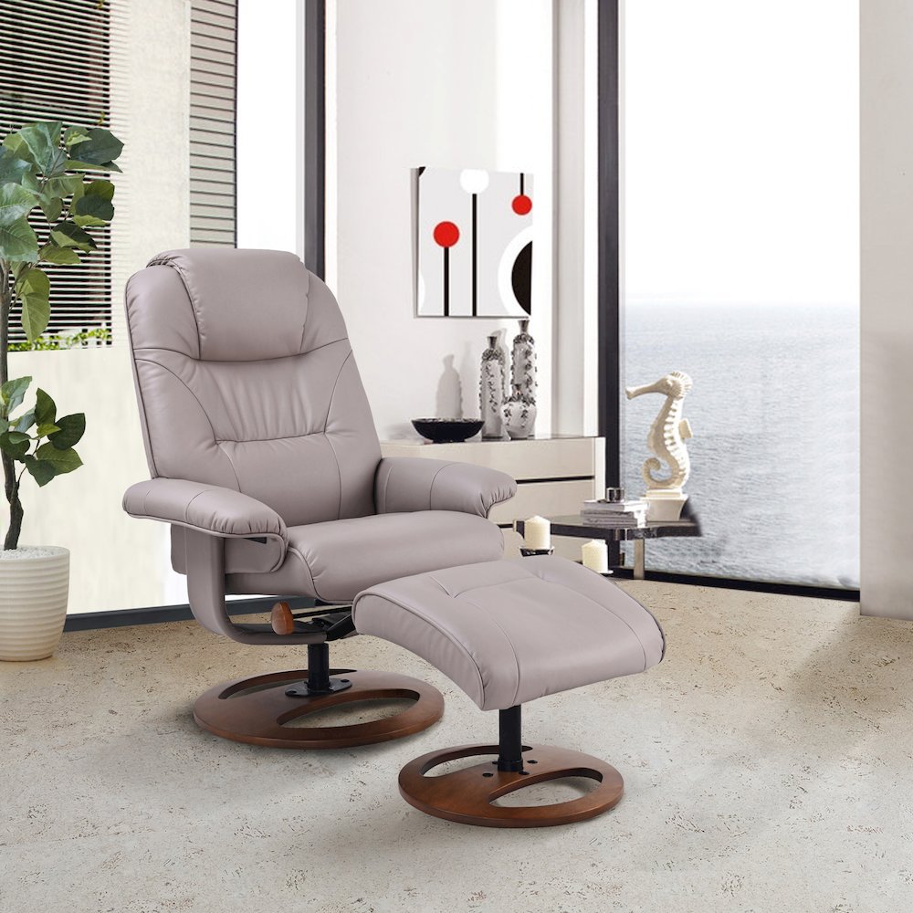 Scandinavian / European-styled recliner and ottoman in Pebble. Picture 4