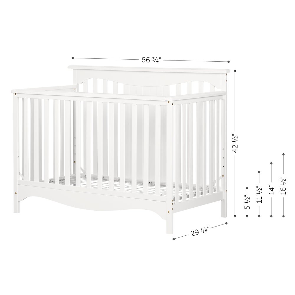 Savannah Baby Crib 4 Heights with Toddler Rail, Pure White. Picture 2